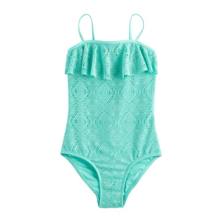 Girls 4-16 So&reg; Crochet Flounce One-piece Swimsuit, Size: 10, Lt Green