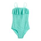 Girls 4-16 So&reg; Crochet Flounce One-piece Swimsuit, Size: 10, Lt Green