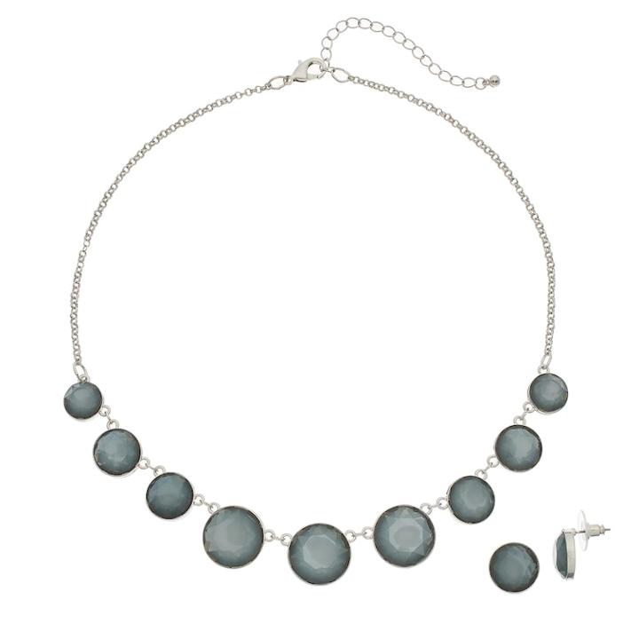 Circle Link Necklace & Button Stud Earring Set, Women's, Grey