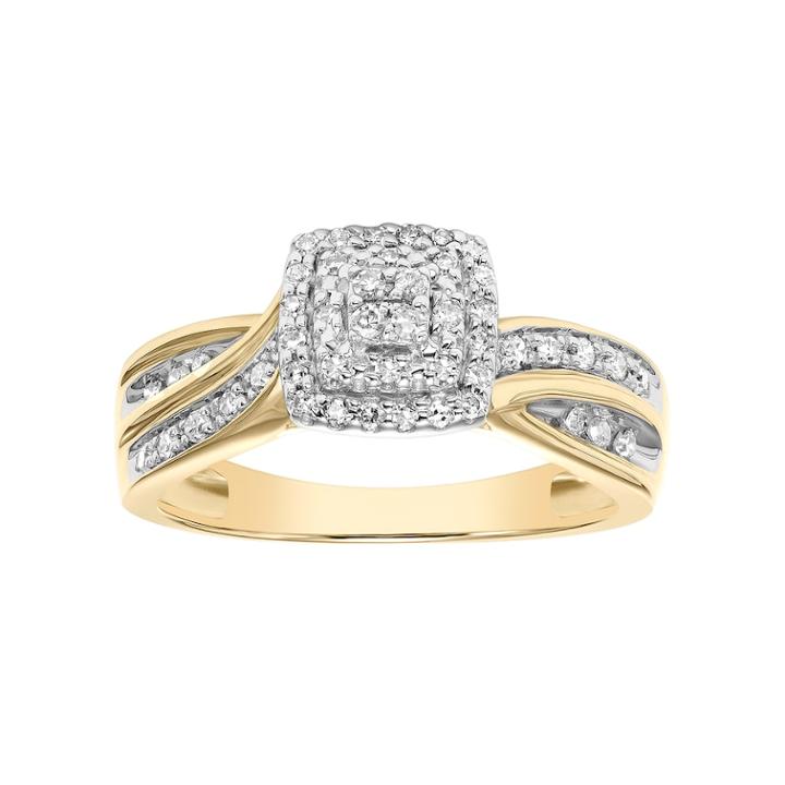 Lovemark 10k Gold 1/4 Carat T.w. Certified Diamond Square Halo Engagement Ring, Women's, Size: 7, White