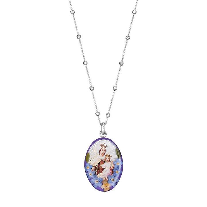 Sterling Silver Pressed Flower Mary & Jesus Pendant Necklace, Women's, Size: 24, Multicolor