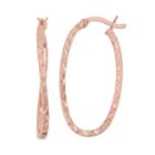 14k Rose Gold Over Silver Twist Oval Hoop Earrings, Women's, Pink