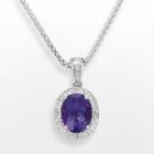 Sterling Silver Amethyst And Diamond Accent Oval Frame Pendant, Size: 18, Purple