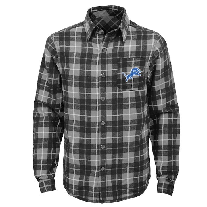 Boys 8-20 Detroit Lions Sideline Plaid Shirt, Size: Xl 18-20, Black