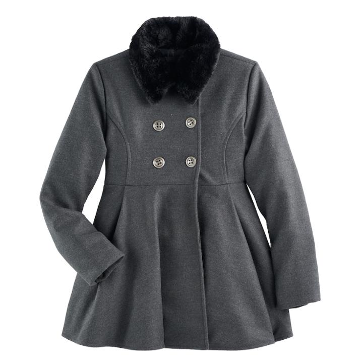 Girls 6-12 So&reg; Faux-fur Collar Wool Coat, Size: 7-8, Grey Other