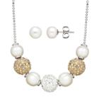 Freshwater By Honora Freshwater Cultured Pearl And Crystal Sterling Silver Necklace And Stud Earring Set, Women's, White