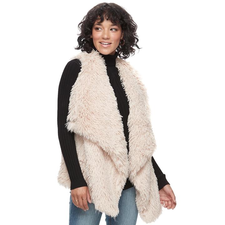 Juniors' Rewind Draped Faux-fur Vest, Teens, Size: Large, Lt Brown