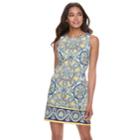 Petite Suite 7 Medallion Print Shift Dress, Women's, Size: 10 Petite, Yellow