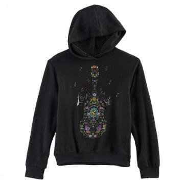 Disney D-signed Coco Girls 7-16 Guitar Graphic Hoodie, Size: Small, Black