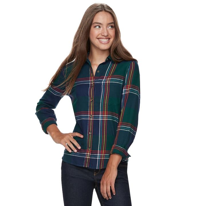 Juniors' So&reg; Button-front Shirt, Teens, Size: Large, Dark Green