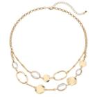 Wavy Disc, Inlay & Hammered Oval Link Nickel Free Swag Necklace, Women's, Gold
