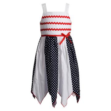 Girls 4-6x Youngland Handkerchief Hem Patriotic Woven Dress, Size: 6x, Red Overfl