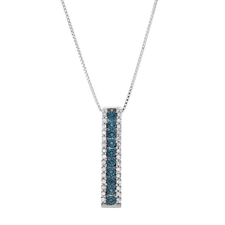Sterling Silver 1/5 Carat T.w. Blue Diamond Stick Pendant Necklace, Women's, Size: 18