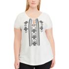 Plus Size Chaps Embroidered Top, Women's, Size: 3xl, White