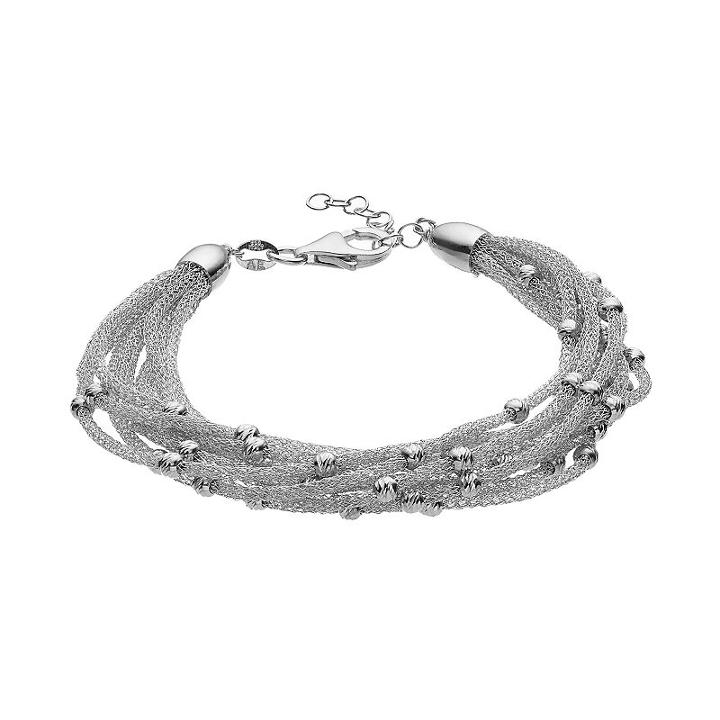 Sterling Silver Mesh Multi Strand Station Bracelet, Women's