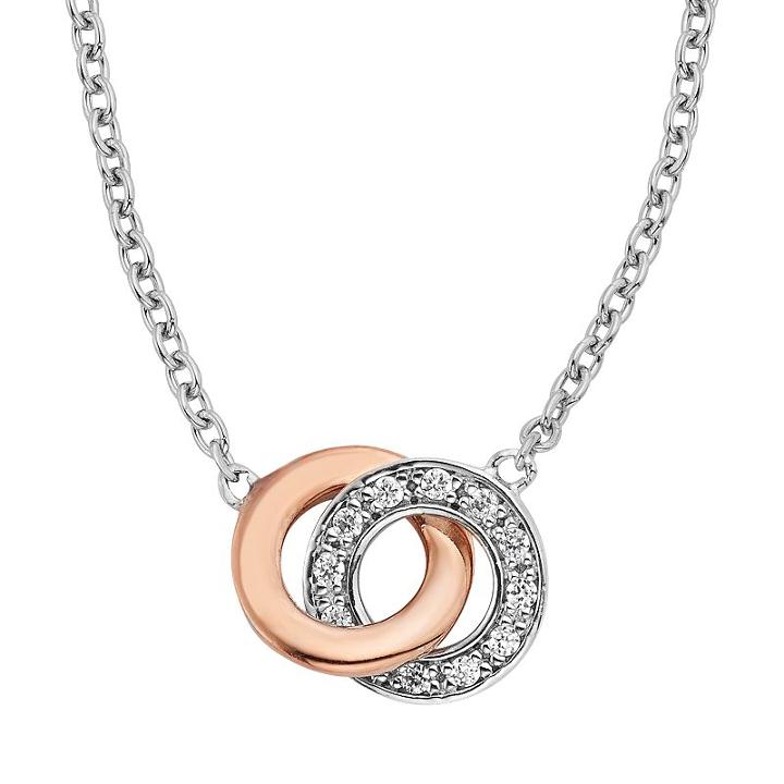 Diamond Accent Sterling Silver Two Tone Double Circle Necklace, Women's, Size: 18, White