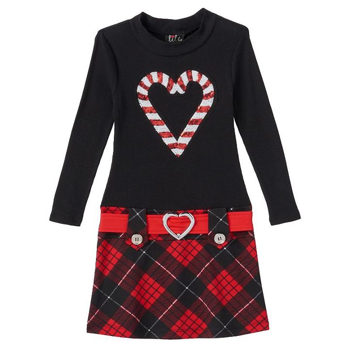 Girls 4-6x Lilt Sequin Candy Canes Plaid Holiday Dress, Girl's, Size: 4, Grey (charcoal)