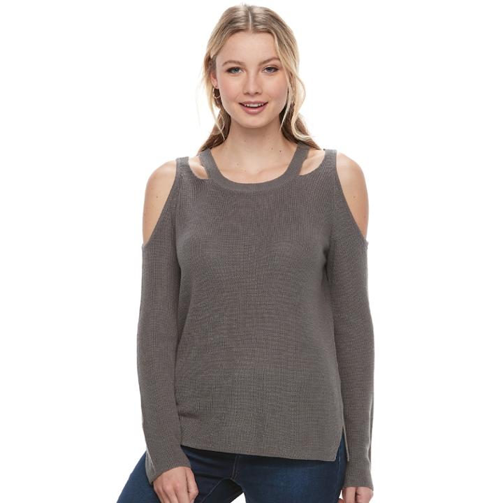 Juniors' Pink Republic Cold-shoulder Sweater, Teens, Size: Small, Grey