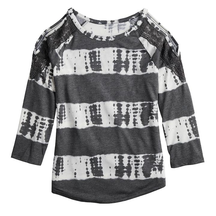Girls 7-16 & Plus Size Mudd&reg; Crochet Trim Cold Shoulder Tee, Size: 20 1/2, Grey (charcoal)