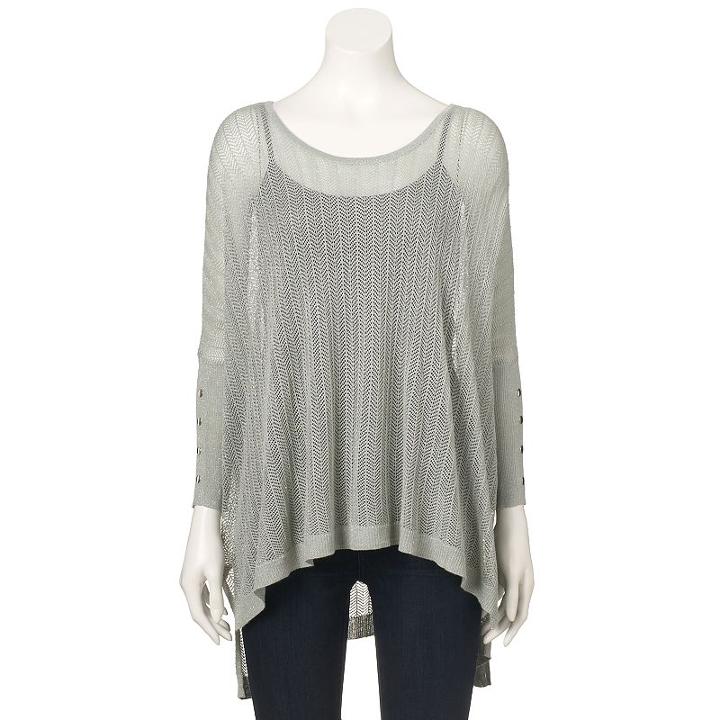 Women's Jennifer Lopez Open-stitch Crewneck Sweater, Size: L/xl, Lt Green