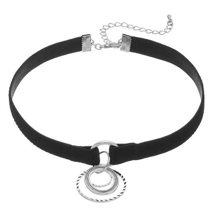 Plus Size Glittery Circle Faux Suede Choker Necklace, Women's, Black