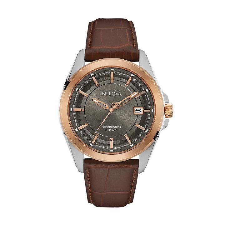 Bulova Men's Precisionist Leather Watch - 98b267, Brown