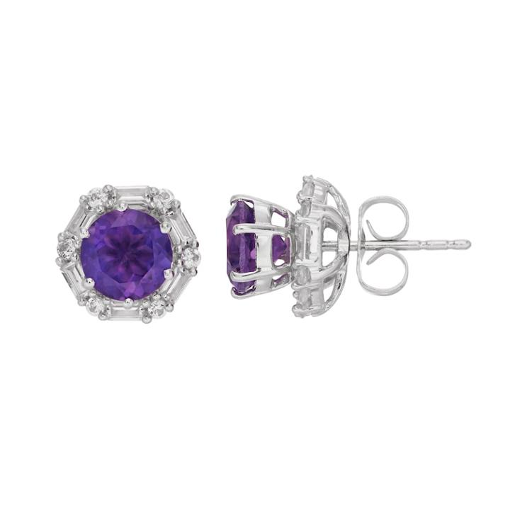 Sterling Silver Amethyst & Lab-created White Sapphire Stud Earrings, Women's, Purple