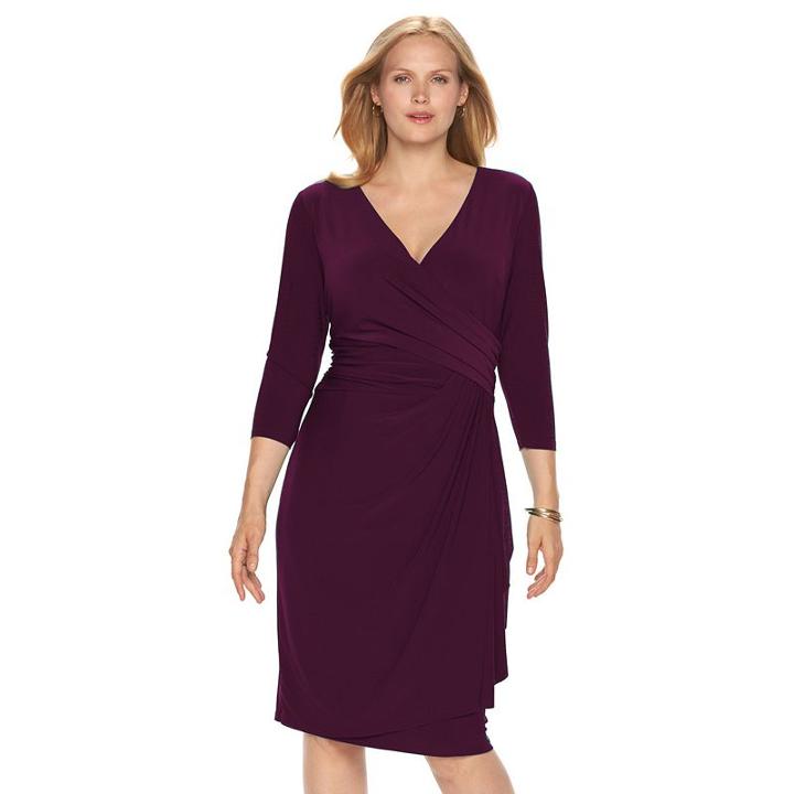 Plus Size Chaps Surplice Faux-wrap Dress, Women's, Size: 24 W, Purple