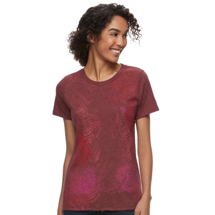 Women's Graphic Crewneck Tee, Size: Medium, Dark Pink