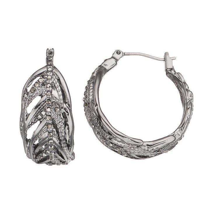 Simply Vera Vera Wang Openwork Feather Nickel Free Hoop Earrings, Women's, Oxford