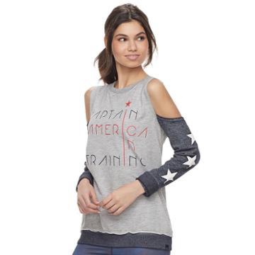 Juniors' Marvel Hero Elite Captain America Cold-shoulder Top By Her Universe, Teens, Size: Medium, Med Grey