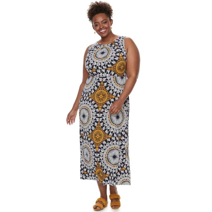 Plus Size Suite 7 Geometric Maxi, Women's, Size: 1xl, Navy Gold
