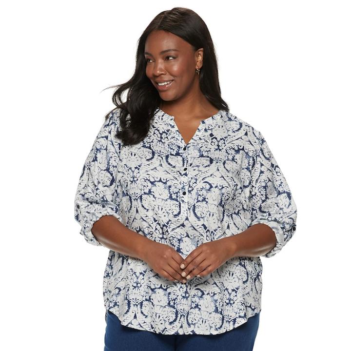 Plus Size Cathy Daniels Floral Top, Women's, Size: 2xl, Med Blue