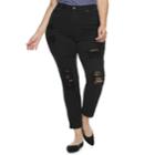 Juniors' Plus Size Almost Famous High-waisted Destructed Skinny Jeans, Teens, Size: 18, Black