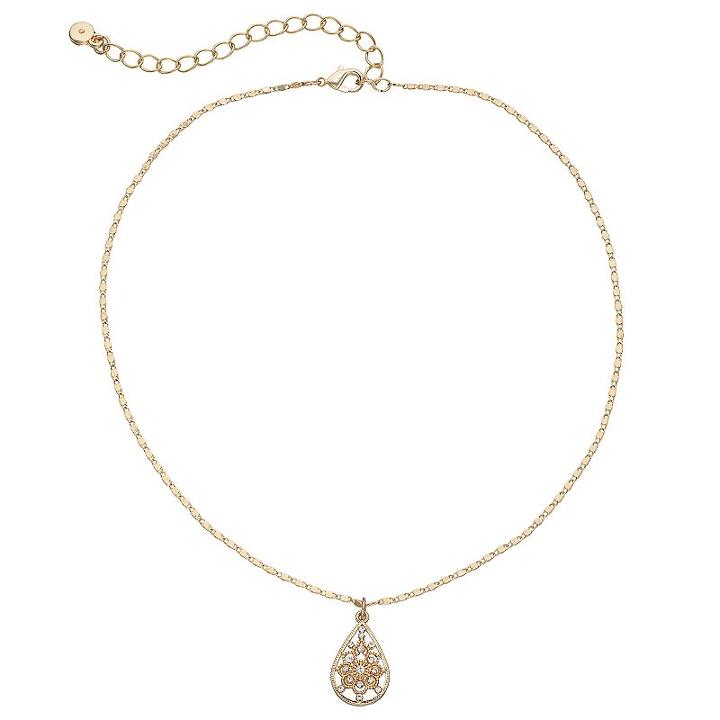 Lc Lauren Conrad Simulated Crystal Teardrop Pendant Choker Necklace, Women's, Gold