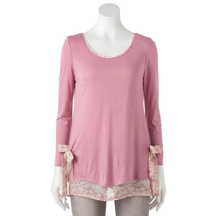 Women's Lc Lauren Conrad Mock-layer Printed Top, Size: Large, Light Pink