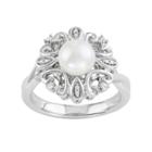 Simply Vera Vera Wang Freshwater Cultured Pearl & 1/10 Carat T.w. Diamond Sterling Silver Flower Ring, Women's, Size: 7, White