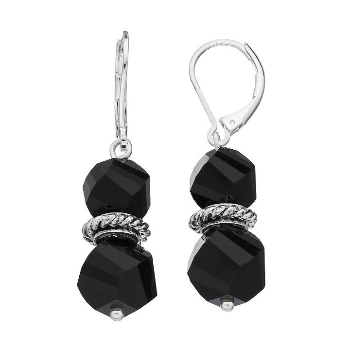 Napier Black Faceted Bead Nickel Free Double Drop Earrings, Women's