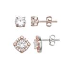 Primrose Rose Gold Tone Sterling Silver Cubic Zirconia Stud Earring Set, Women's, White