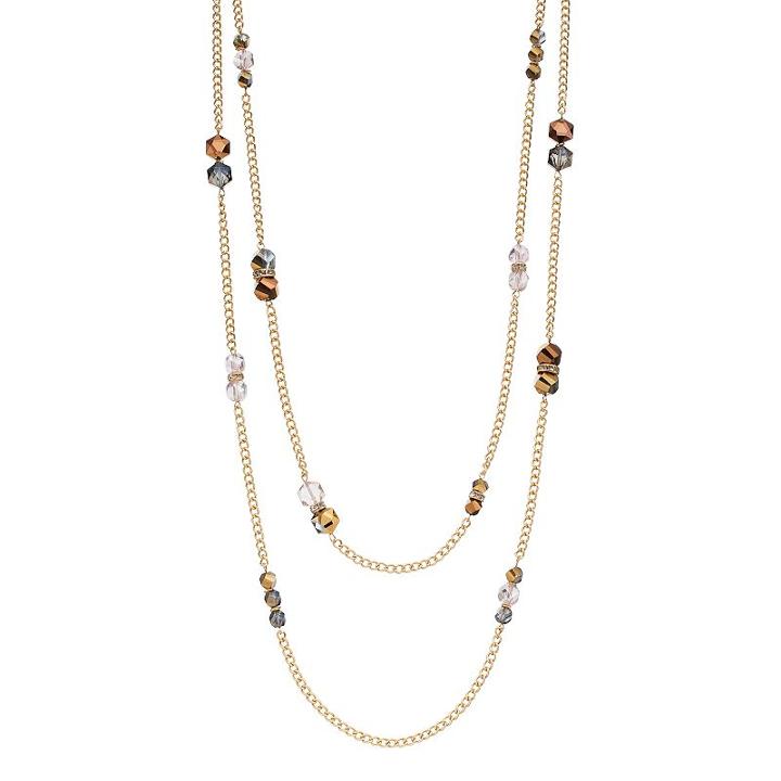 Simply Vera Vera Wang Long Double Strand Beaded Station Necklace, Women's, Med Pink