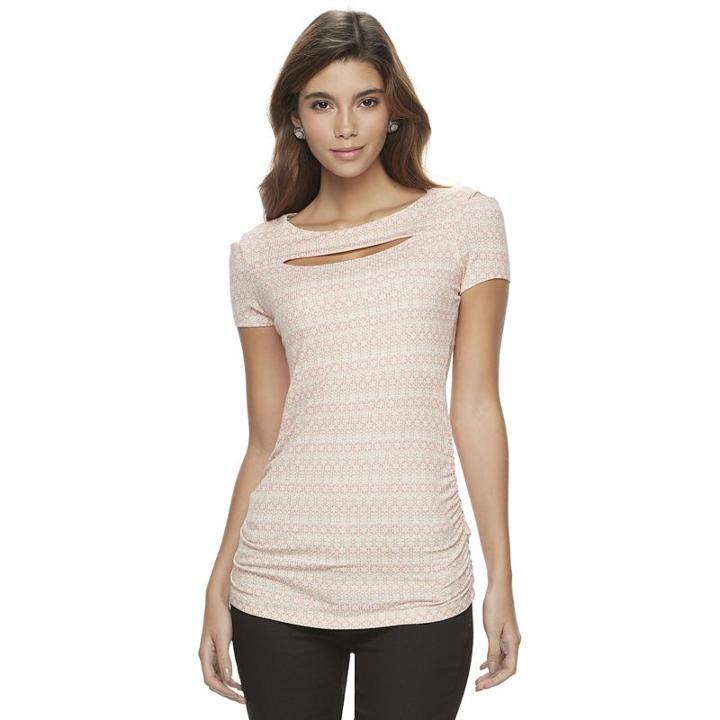 Juniors' Candie's&reg; Ribbed Cutout Tee, Girl's, Size: Medium, Pink