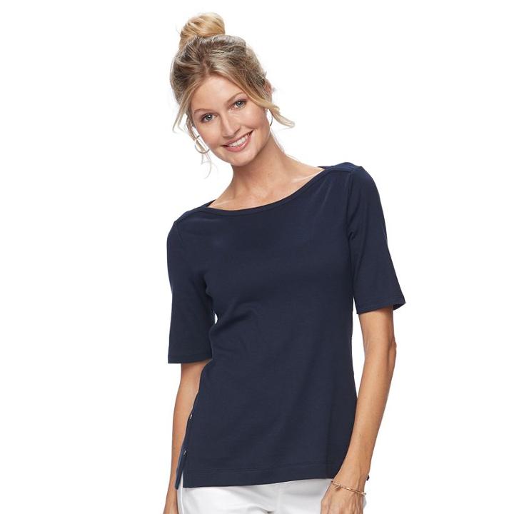 Women's Croft & Barrow&reg; Side-button Top, Size: Xl, Blue