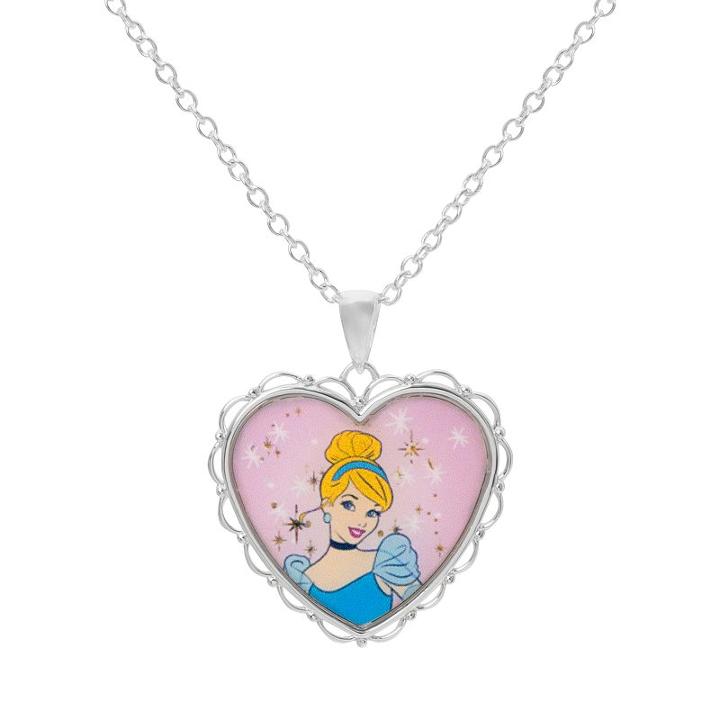 Disney's Cinderella Silver-plated Heart Pendant Necklace, Women's, Grey