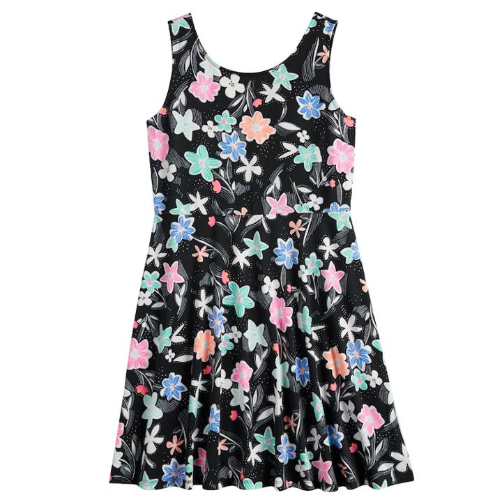 Girls 7-16 & Plus Size So&reg; Printed Skater Dress, Size: 18 1/2, Black