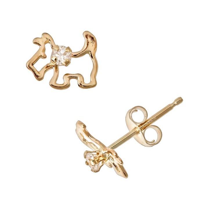 14k Gold Cubic Zirconia Scottie Dog Stud Earrings - Kids, Girl's, Yellow