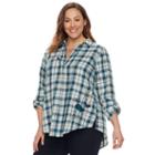 Plus Size Sonoma Goods For Life&trade; Embroidered Plaid Shirt, Women's, Size: 1xl, Turquoise/blue (turq/aqua)
