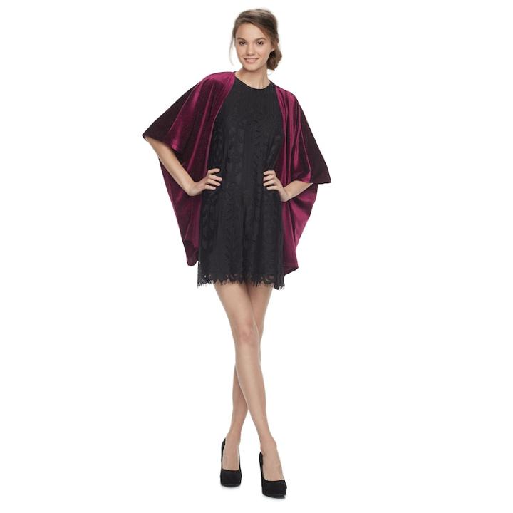 Madden Nyc Sparkle Velvet Ruana, Women's, Dark Red