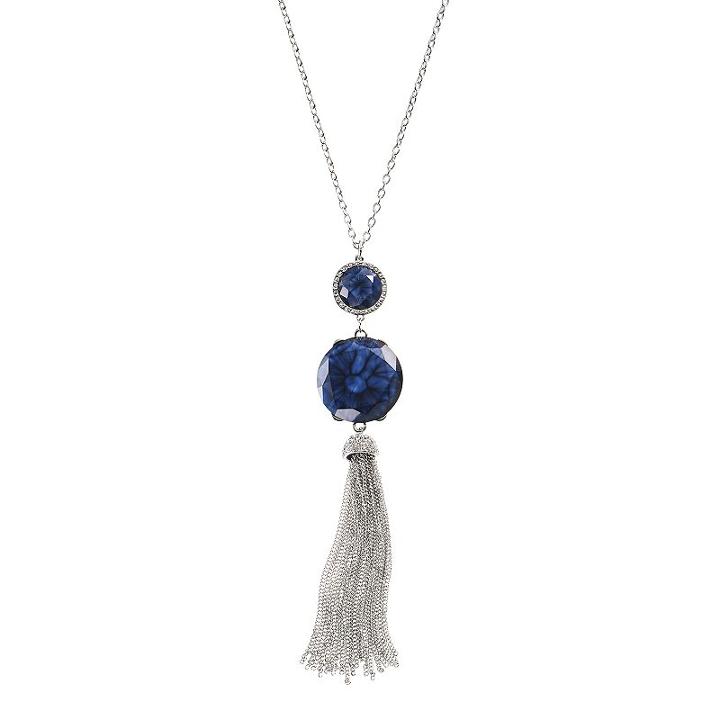 Simply Vera Vera Wang Silver Tone Simulated Crystal Tassel Pendant, Adult Unisex, Blue
