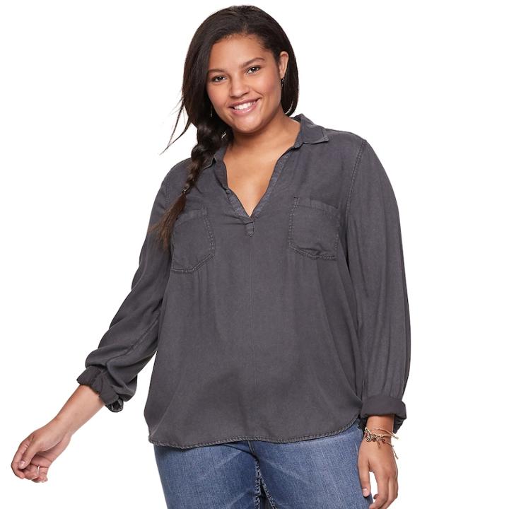 Juniors' Plus Size Mudd&reg; Solid Popover Tunic, Teens, Size: 1xl, Dark Grey