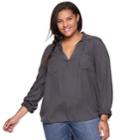 Juniors' Plus Size Mudd&reg; Solid Popover Tunic, Teens, Size: 1xl, Dark Grey